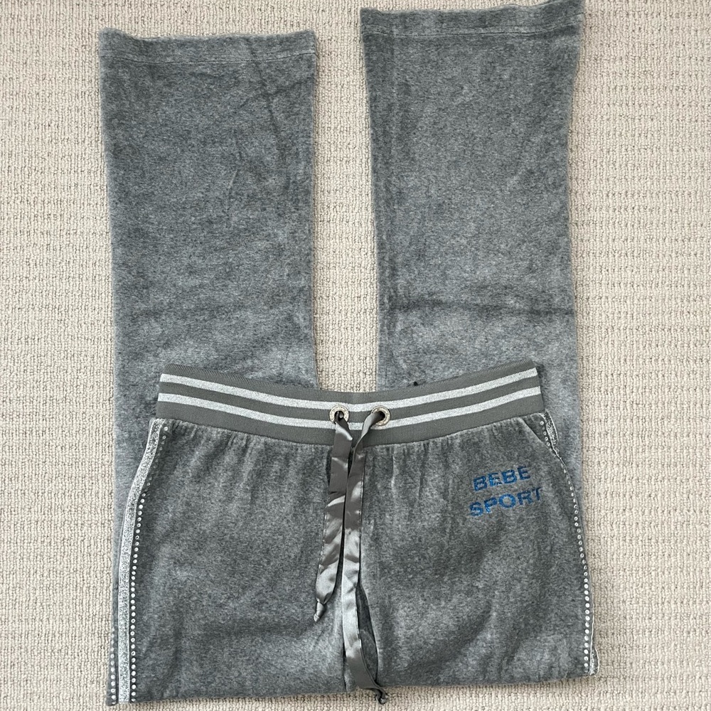 Y2K Bebe velour rhinestone track pants